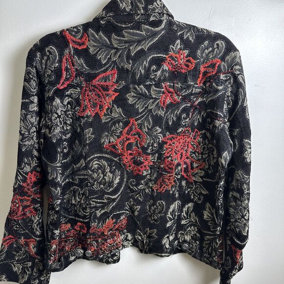 Women’s Chicos Embroidered Beaded Black Gold Red Blazer Jacket Career Size 1 - Picture 7 of 14